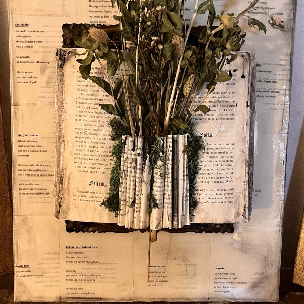 Vintage Book Art with Dried Flowers